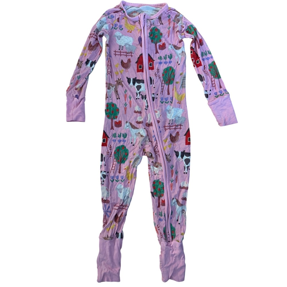 NOT FOR SALE Little Sleepies Farm Fam Bamboo Zippie Pink Barnyard 18-24 Months